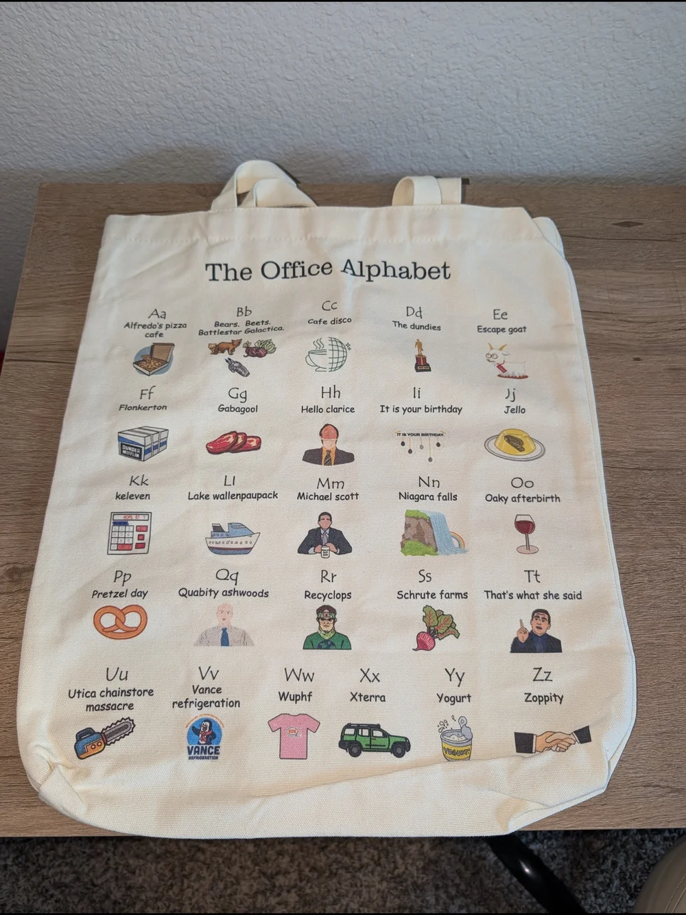 The Office Alphabet Canvas Tote Bag - Cream with Multicolor Print